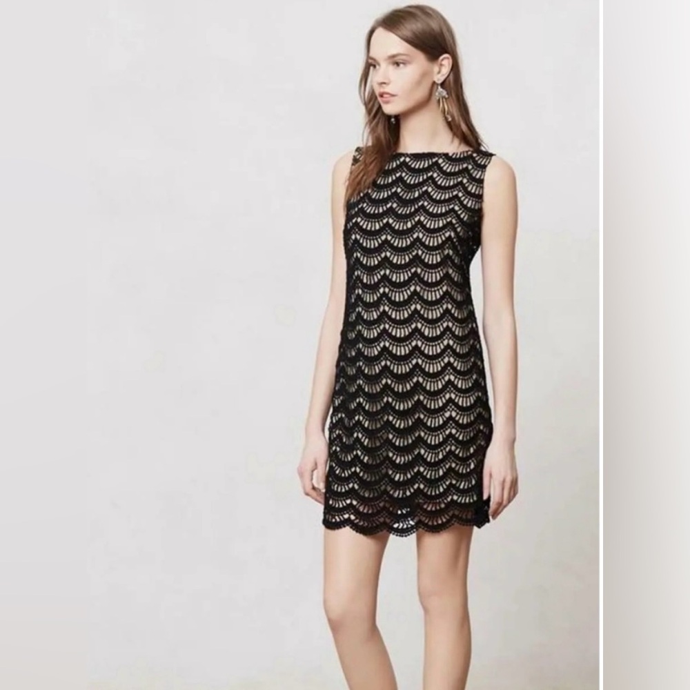 Anthropologie Tabitha Black Crochet Lace Dress sz 2
